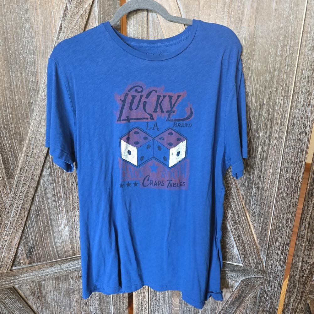 Lucky Brand Shirt Adult Size XL Blue Back Room Craps Tables Dice Short Sleeve